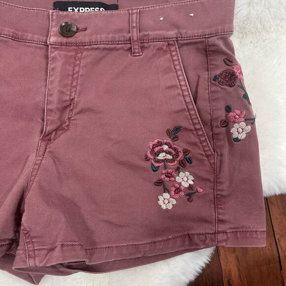 Express Womens Size 0 Mauve Pink Mid Rise Shortie Shorts Juniors Flowers Floral - Picture 3 of 5